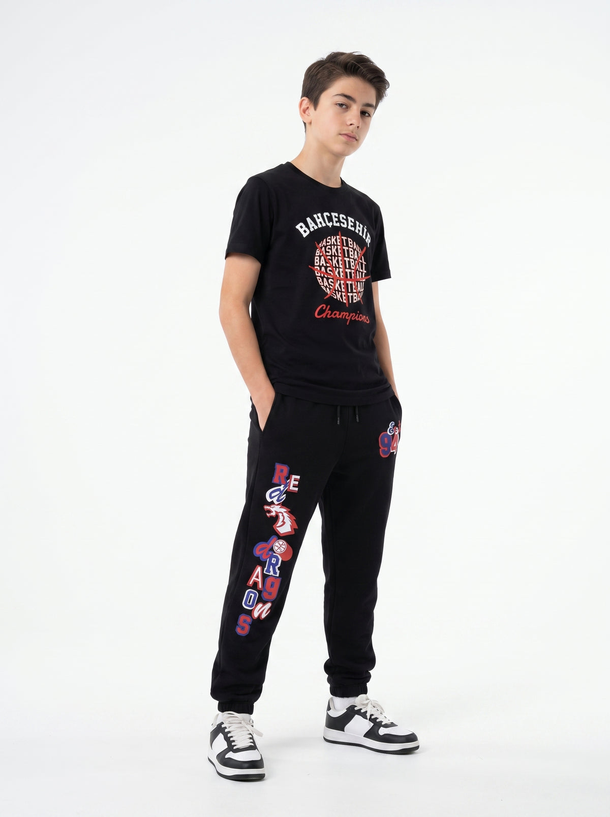 Bahçeşehir EST 94 Sweatshirt + Champion Siyah T-Shirt + Red Dragons Siyah Eşofman Altı Kombin