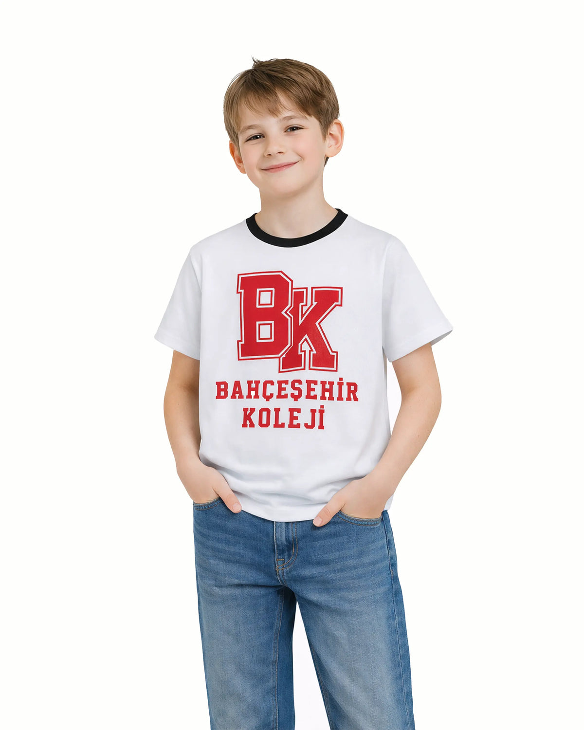 Bahçeşehir Siyah Yaka Kırmızı Logolu Beyaz T-Shirt bigkeepcollection