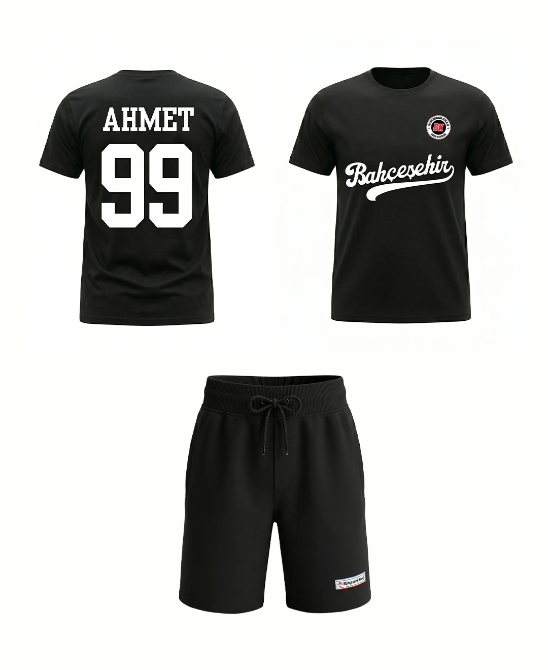 Bahçeşehir Koleji Özelleştirilebilir Siyah Forma T-Shirt + Siyah Şort Kombini